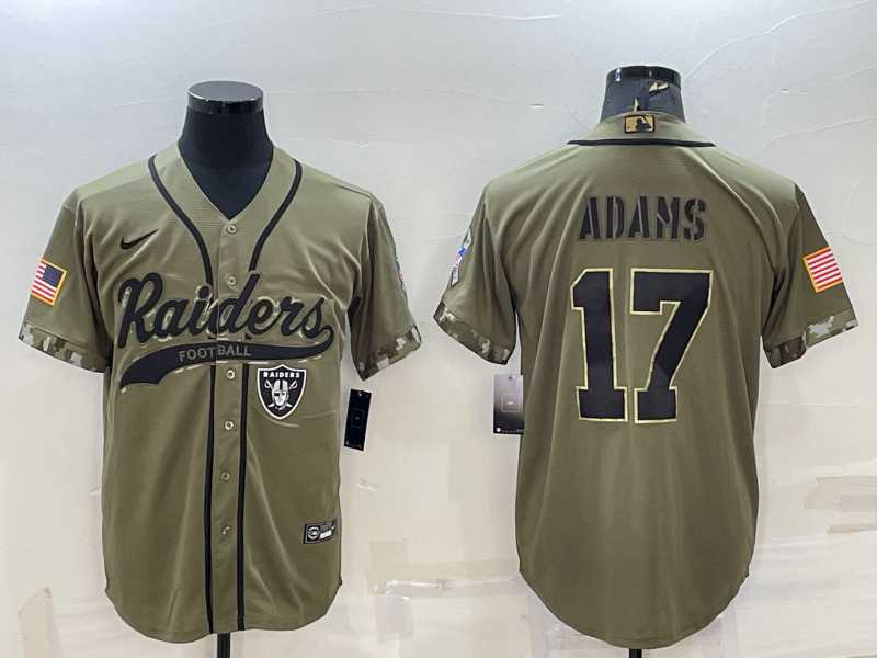 Men%27s Las Vegas Raiders #17 Davante Adams 2022 Olive Salute to Service Cool Base Stitched Baseball Jersey